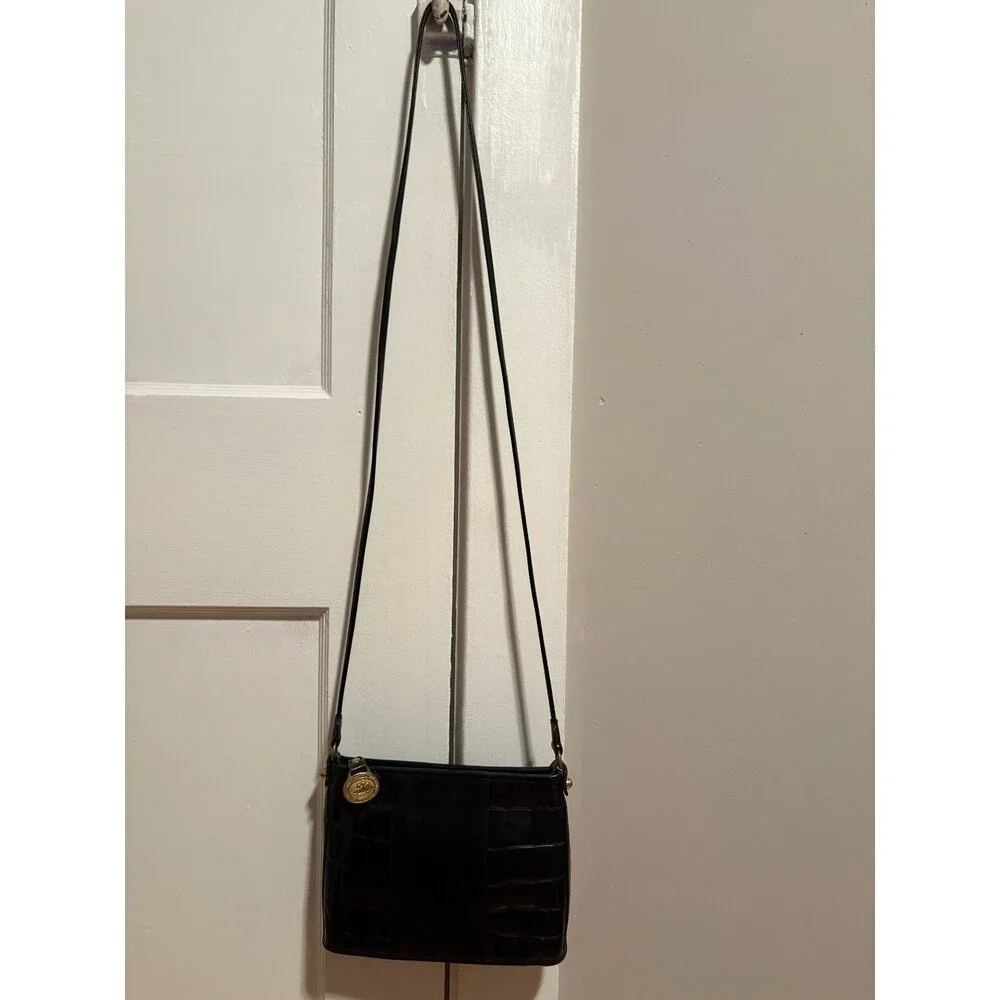 Vintage Brahmin Black Croc Embossed Leather Crossbody Bag 8.5x6x2